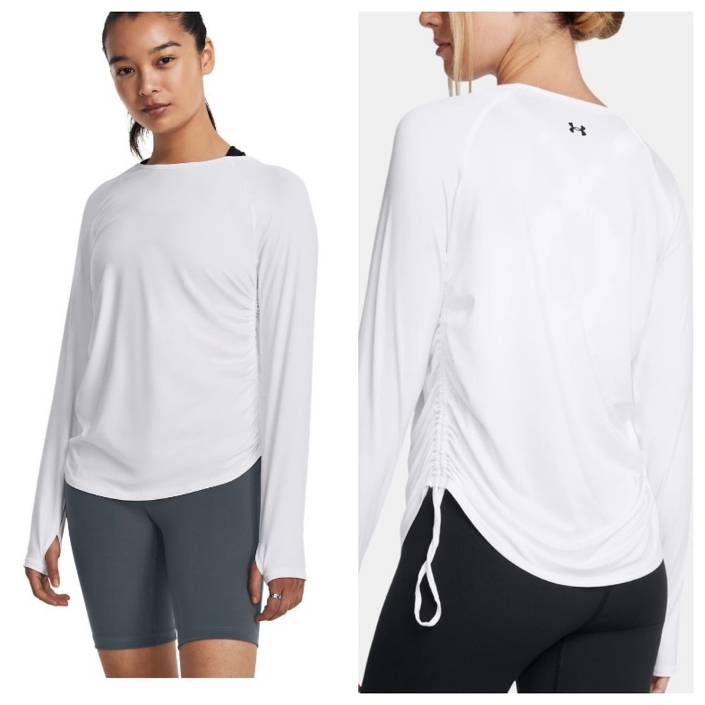 NWT Under Armour Motion Longline Long Sleeve Tee L White Ruched Sides Gorpcore